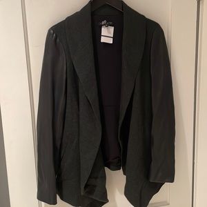 theory p small dark grey cardigan sweater with black lamb sleeves